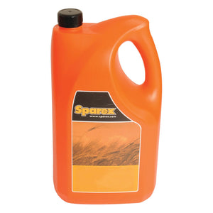 An orange plastic container with a black cap and a label that reads "Super Universal Oil WBTO, 5 ltr(s) | Sparex Part No.S.105869" in white letters, featuring an image of wheat.