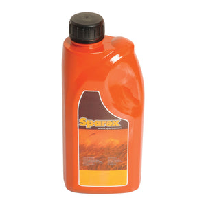 A plastic bottle with a black cap and orange label, labeled "Sparex," promotes high-quality Automatic Transmission Fluid - Trans Super D2, 1 ltr(s) - S.105875, with a website URL printed below the brand name.