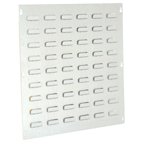 The Sparex Louvred Panel-500x500mm (Sparex Part No.S.10587) features an array of horizontally aligned, rectangular vent openings arranged in a grid pattern, with small mounting holes at each corner for attachment.