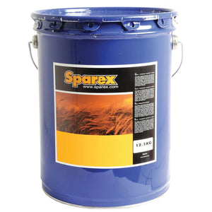 A 12.5 kg blue metal container with a lid and handles on both sides, displaying a "Sparex" label featuring an image of a field of crops. This Lithium EP2 Grease (Sparex Part No.S.105906) is ideal for automotive use.