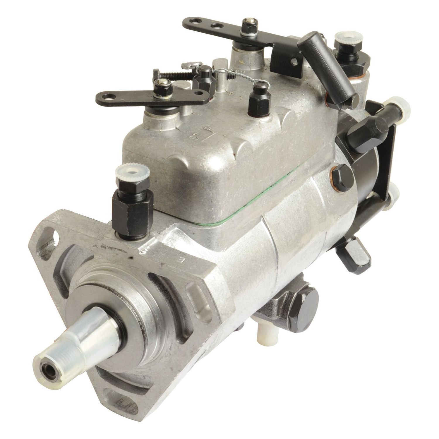 A silver mechanical fuel injection pump for a Fiat Iveco engine, featuring multiple valves, connectors, and an advanced hydraulic timing device, known as the Fuel Injection Pump Head and Rotor Kit by Sparex (Sparex Part No.S.105962).