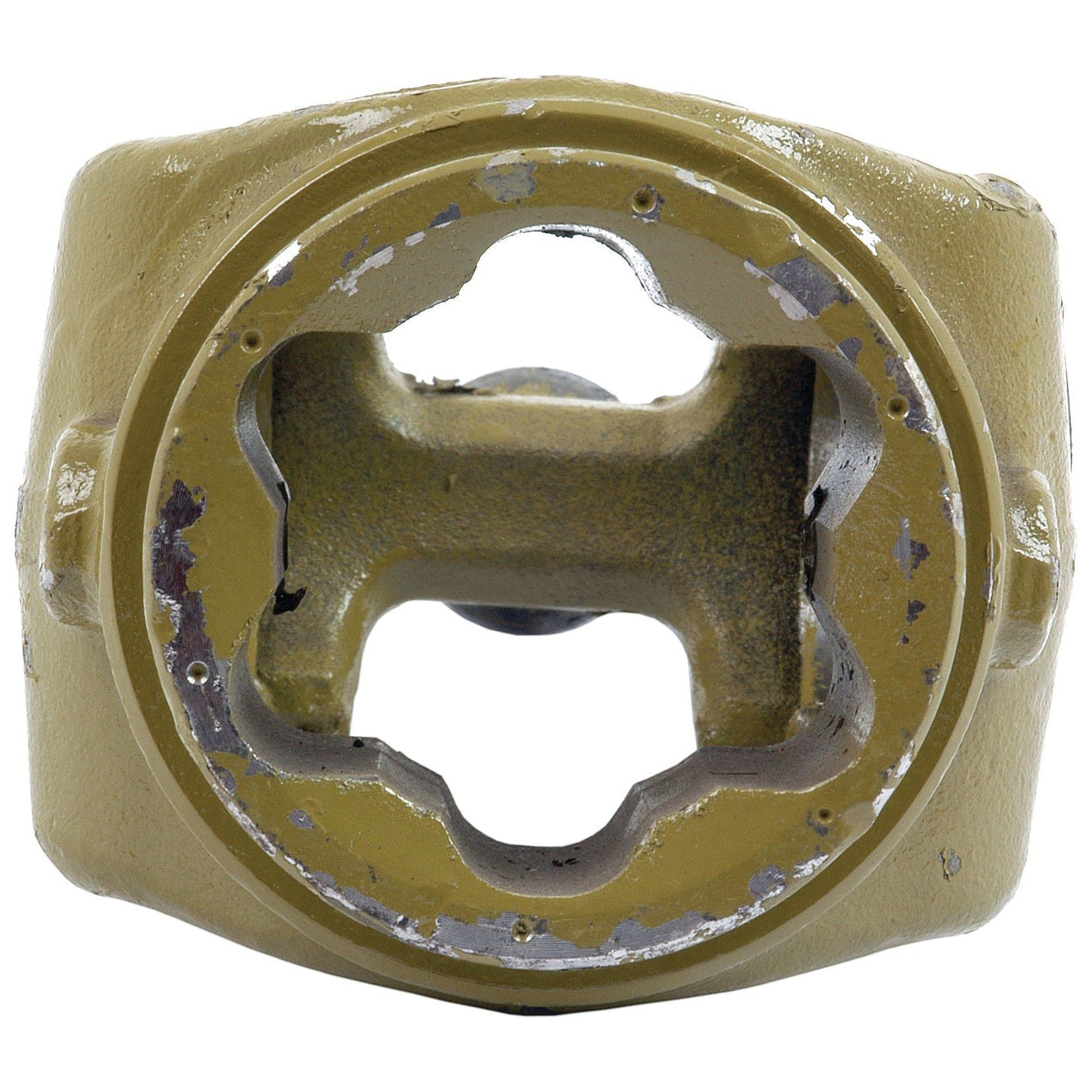 Close-up of a weathered PTO Wide Angle Tube Yoke, Sparex Part No. S.10596, with signs of wear and chipping paint, hinting at its durable use in the Sparex German Series tools.