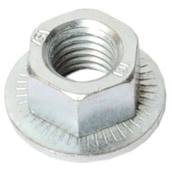 Introducing the Mower Combi Nut M12 by Sparex, a metallic hexagonal nut with an integrated washer, perfect for replacing Agram parts (80201262). Available in various thread sizes, it's an ideal replacement choice. Part No: S.105980.