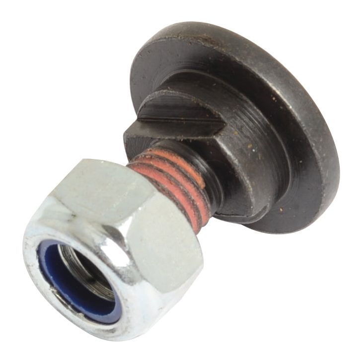 A Mower Blade Retainer- M12x28mm, specifically designed to replace Claas part 1058110K, featuring an integrated washer at its head and a hexagonal nut at the threaded end for optimal fit with the specified thread size. Sold under Sparex Part No. S.105983 by the brand Sparex.