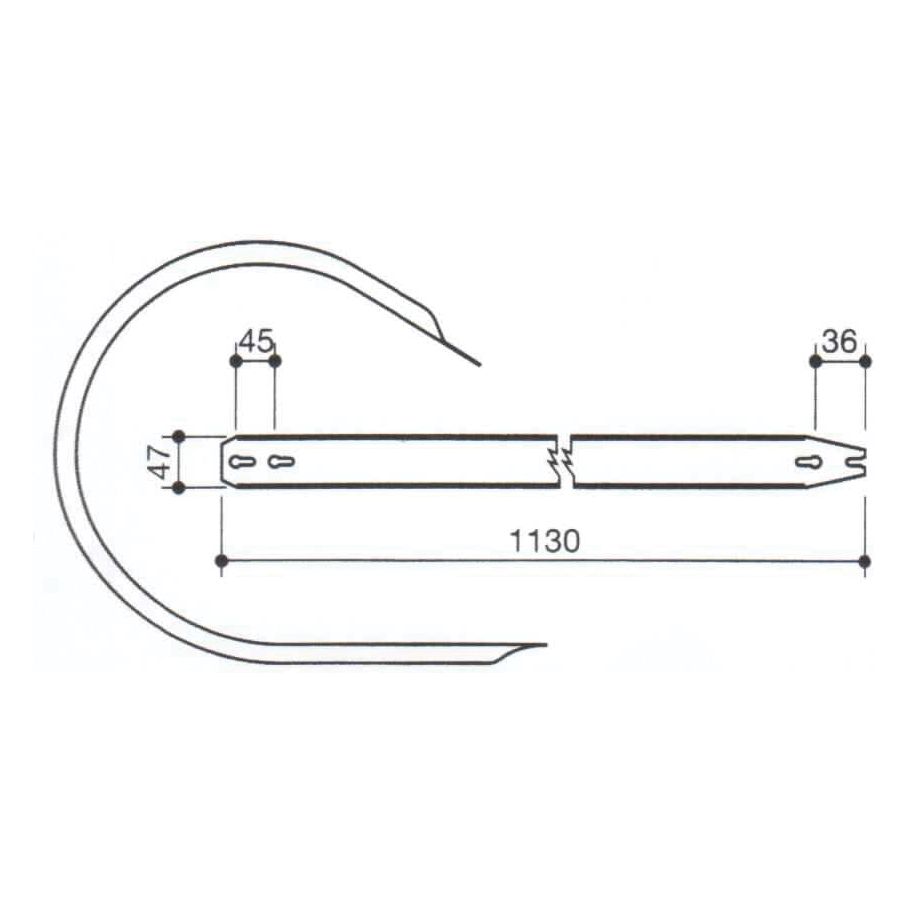 A black and white technical drawing of the Pick Up Reel Band - S.106037 with dimensions labeled 45, 36, and 47 in various sections, and an overall length of 1130. This Sparex component is a replacement for Claas QUADRANT models.