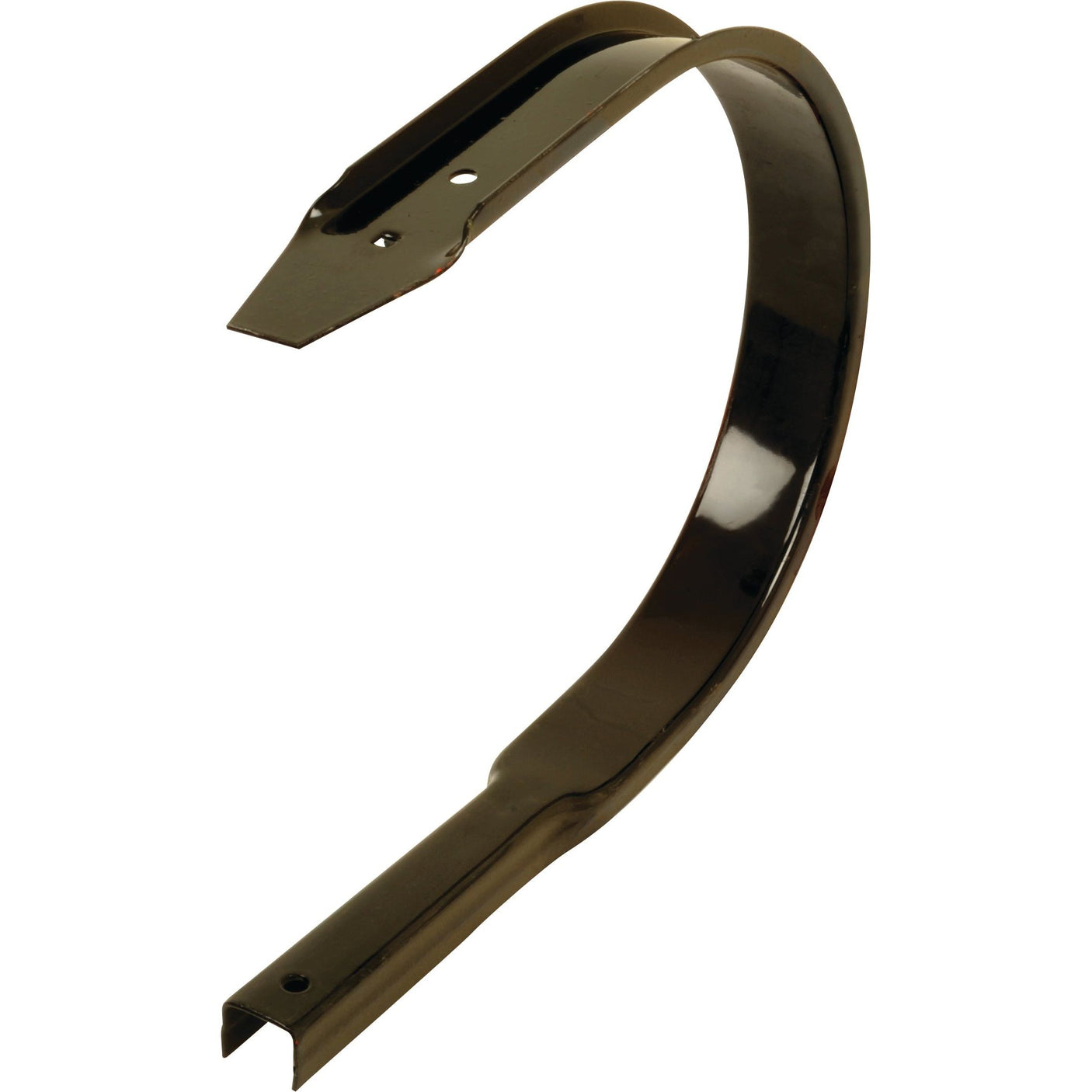 The Sparex Pick Up Reel Band - S.106046 is a curved metal tillage tool with a pointed end and mounting holes for attachment, designed to be compatible with Hesston 4600 models.