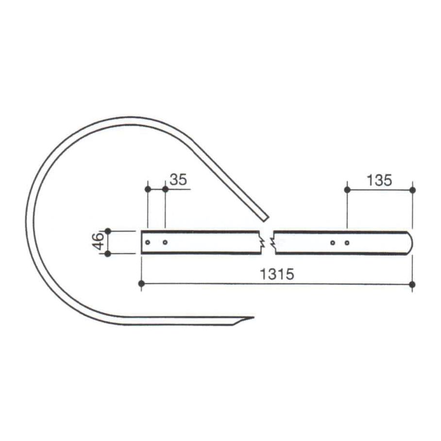 Technical line drawing of a Pick Up Reel Band - S.106063 by Sparex, indicating dimensions in millimeters: 46, 35mm hole spacing, 135, and a 1315mm length.