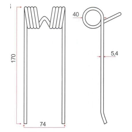 Pick-Up Haytine- Length:170mm, Width:74mm,⌀5.4mm - Replacement for Feraboli (SKH & MF)
 - S.106226 - Farming Parts