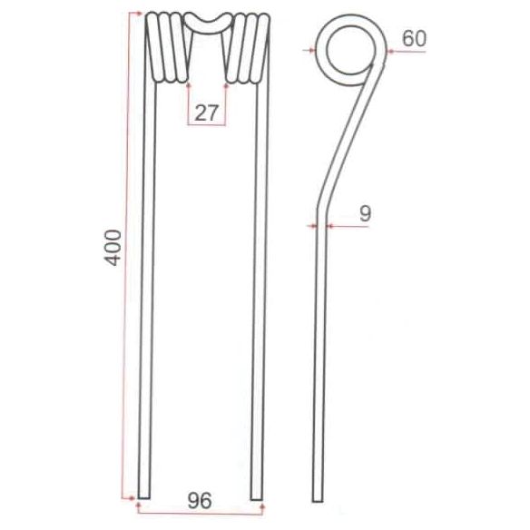 Swather haytine- Length:400mm, Width:96mm,⌀9mm - Replacement for Fontanesi
 - S.106228 - Farming Parts