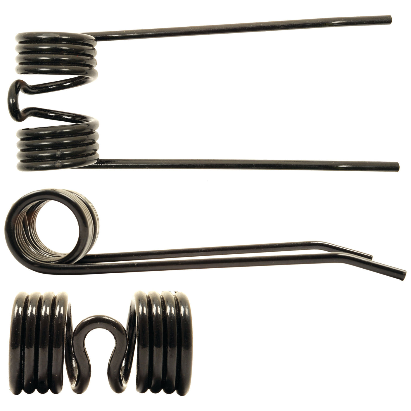 Three views of the Sparex Pick-Up Tine, a metal torsion spring with a coiled design and extended arms, are shown. The spring is showcased in different orientations: side view, angled side view, and end view, highlighting its outer diameter of 6.5mm and length of 225mm. This replacement part is compatible with Idass models under product code 8000818 (Sparex Part No.S.106241).