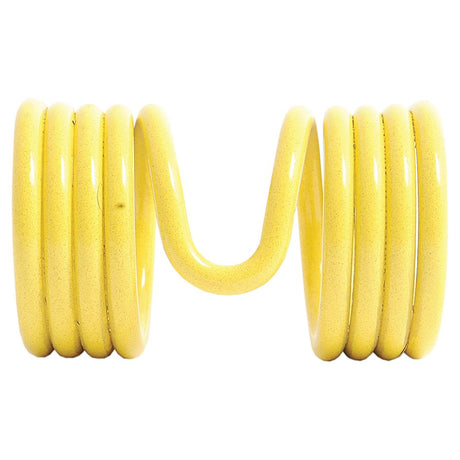 A yellow coiled spring from Sparex, known as the Pick-Up Tine, measuring 214mm in length, 65mm in width, and a diameter of 4.5mm. This replacement part for John Deere (E41833) features multiple loops and is shaped into a smooth curve. The Sparex Part No. is S.106247.