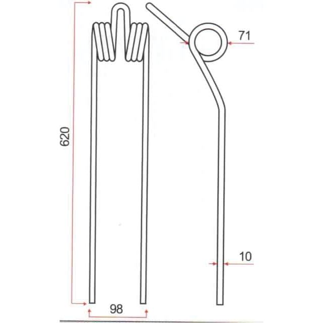 Swather haytine- Length:620mm, Width:98mm,⌀10mm - Replacement for Kuhn
 - S.106251 - Farming Parts