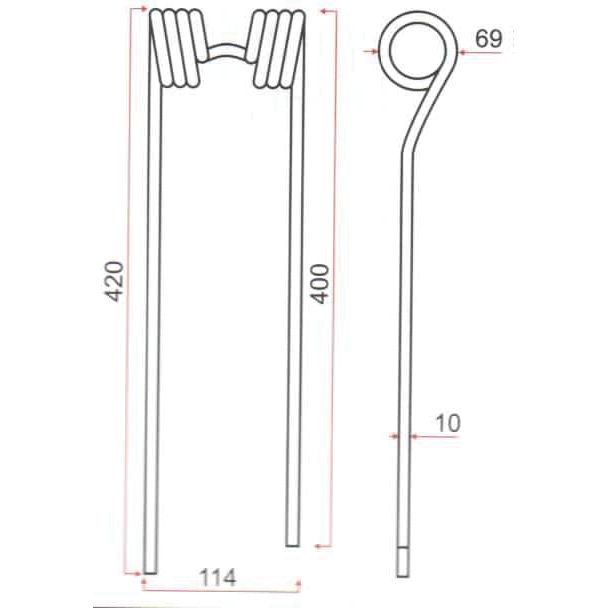 Tedder haytine - RH -  Length:420mm, Width:114mm,⌀10mm - Replacement for Kverneland, Taarup
 - S.106254 - Farming Parts