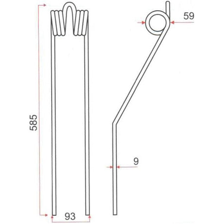 Tedder haytine- Length:585mm, Width:93mm,⌀9mm - Replacement for PZ, Vicon
 - S.106277 - Farming Parts