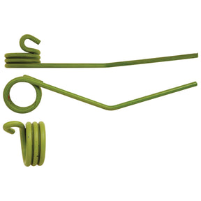 The Sparex Reel Tine (Sparex Part No. S.106279) is a green metal torsion spring with two differently shaped arms and a coil at one end, designed as a reliable replacement part for Claas models such as the COMMANDOR and DOMINATOR 118.