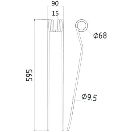 Swather haytine- Length:595mm, Width:90mm,⌀9.5mm - Replacement for Claas
 - S.106282 - Farming Parts