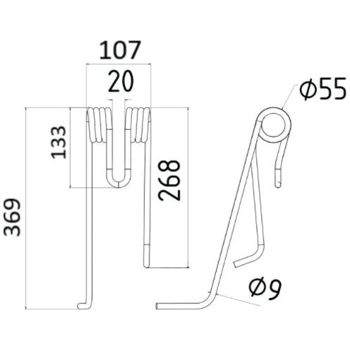 Tedder haytine - LH -  Length:369mm, Width:107mm,⌀9mm - Replacement for Lely
 - S.106314 - Farming Parts