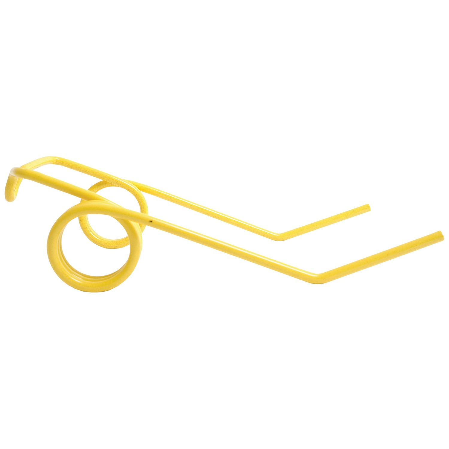 A yellow curly straw with two loops and straight parts at the ends, bearing a unique design reminiscent of the Pick-Up Tine – 190mm x 158mm Ø5.5mm by Sparex, a replacement for New Holland.
