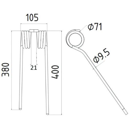 Tedder haytine - LH -  Length:400mm, Width:105mm,⌀9.5mm - Replacement for Pottinger
 - S.106330 - Farming Parts