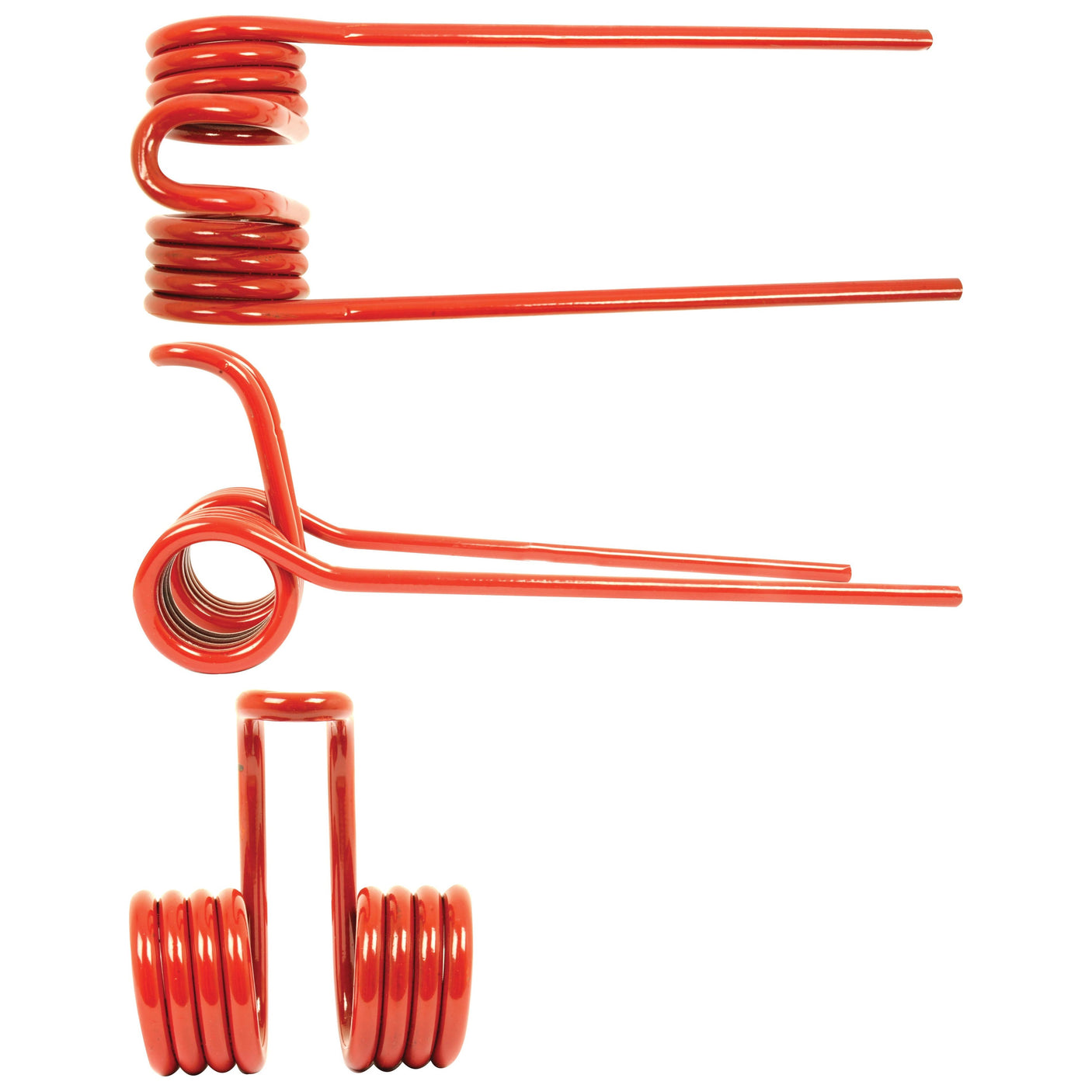 Close-up view of three Sparex torsion springs, each with a 40mm diameter, arranged in different orientations and showcasing their coiled structure and extended arms.