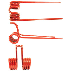 Close-up view of three Sparex torsion springs, each with a 40mm diameter, arranged in different orientations and showcasing their coiled structure and extended arms.