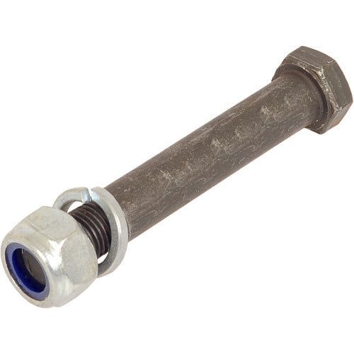 A Sparex hexagonal head bolt with a Nylock nut, washer, and spring attached, showcasing a metal fastener assembly. Product Name: Hexagonal Head Bolt With Nut (TH) - M14 x 95mm, Tensile strength 10.9 (Loose) - S.106507.