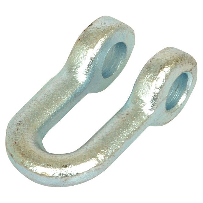 A silver U-shaped metal clevis bracket with threaded holes at both ends, compatible with Kverneland MA6200079, specifically the Sparex Shackle Hole Ø 12.5mm, Depth: 10mm, Height: 54mm (Sparex Part No.S.106513).