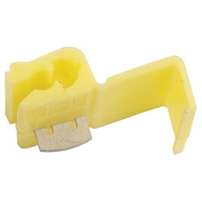 The Sparex Scotchlock Terminal, Standard Grip Yellow (Agripak 25 pcs.), part no. S.10664, is a yellow plastic hanger featuring a metal serrated edge and a standard grip hook designed for securely hanging picture frames.