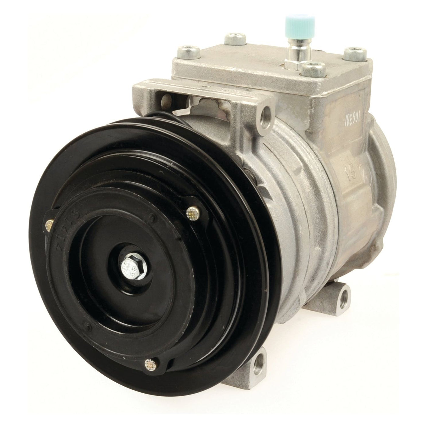 A metal automotive air conditioning compressor with the model name Compressor (10PA15C) - S.106702, featuring a black Sparex clutch, a 12.7mm belt pulley, and various mounting points.