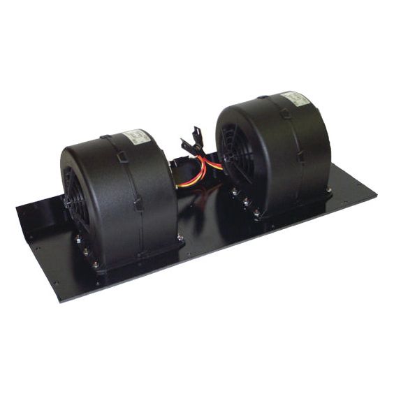 The Complete Assembly Blower Motor by Sparex (Part No. S.106817) features a high-efficiency black dual funnel blower mounted on a flat metal base with attached wiring, making it the perfect replacement blower assembly for Ford New Holland equipment.