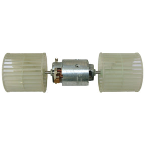 The Sparex Blower Motor With Wheel (Sparex Part No. S.106829) features a fan-like, slotted white rotor attached on each end and is specifically designed for Massey Ferguson applications.