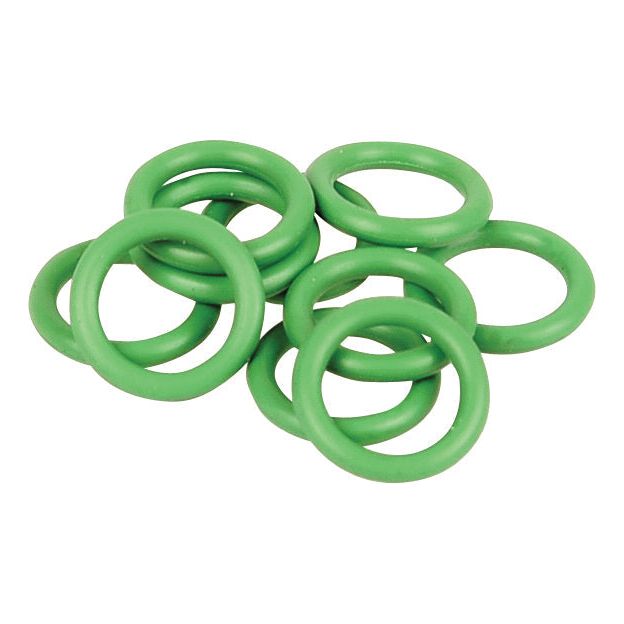 A pack of green rubber O-rings arranged in a random cluster, perfect for your Standard Size 6 Hose Fitting needs. Presenting the Sparex O' Ring Pack, 7.64 x 11.2 x 1.78mm (10 pcs.) | Part No.S.106843.