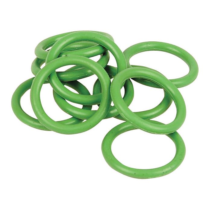 A pile of green rubber O-ring seals, including the O' Ring Pack (Sparex Part No. S.106845), suitable for Standard Size 8 Hose Fittings, measuring 10.82 x 14.38 x 1.78mm (10 pcs.).