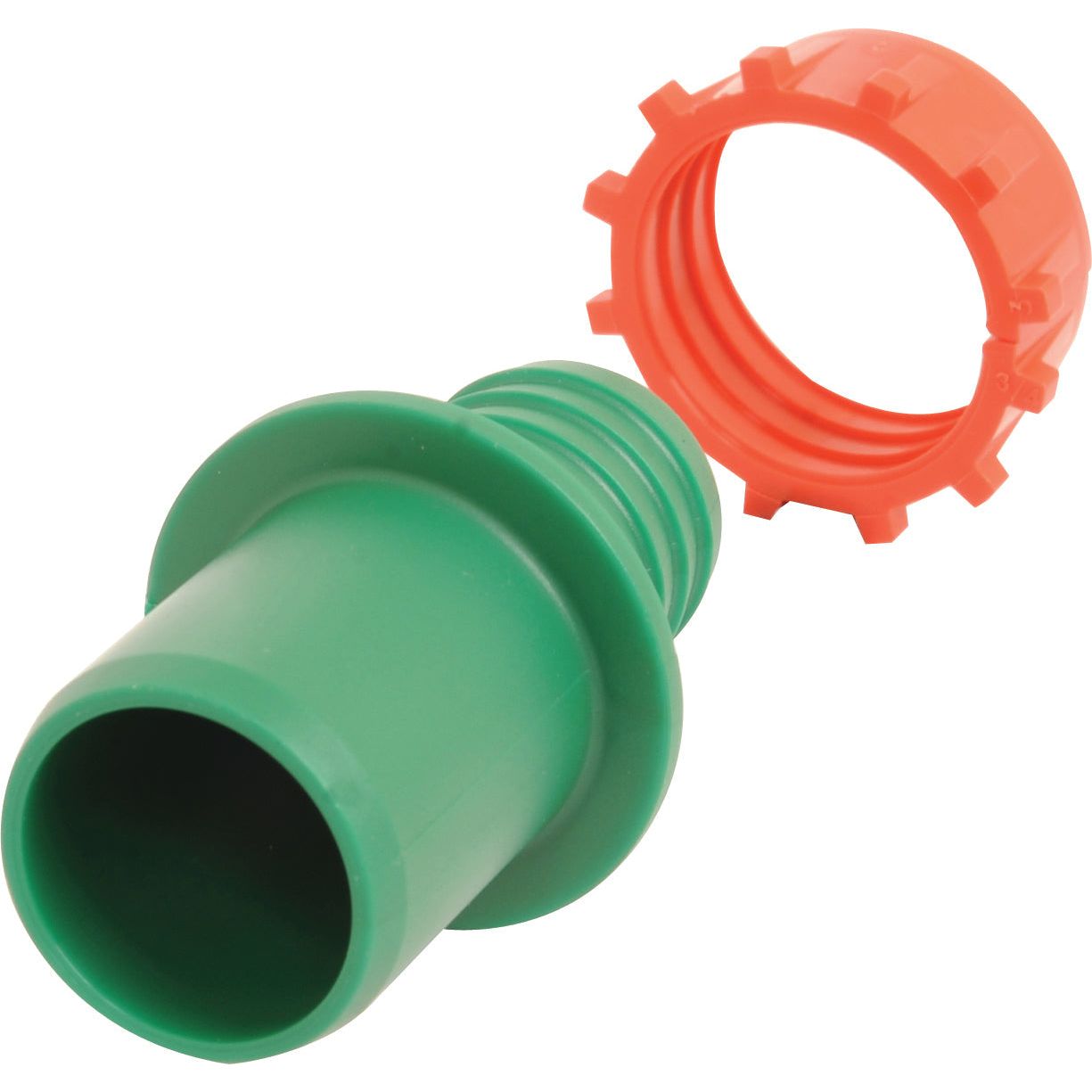 A green plastic nozzle with a detachable orange ring, part of the Sparex Conversion Set - Class D, HD - 3/4'' (Sparex Part No.S.106931), lying next to it on a white background.