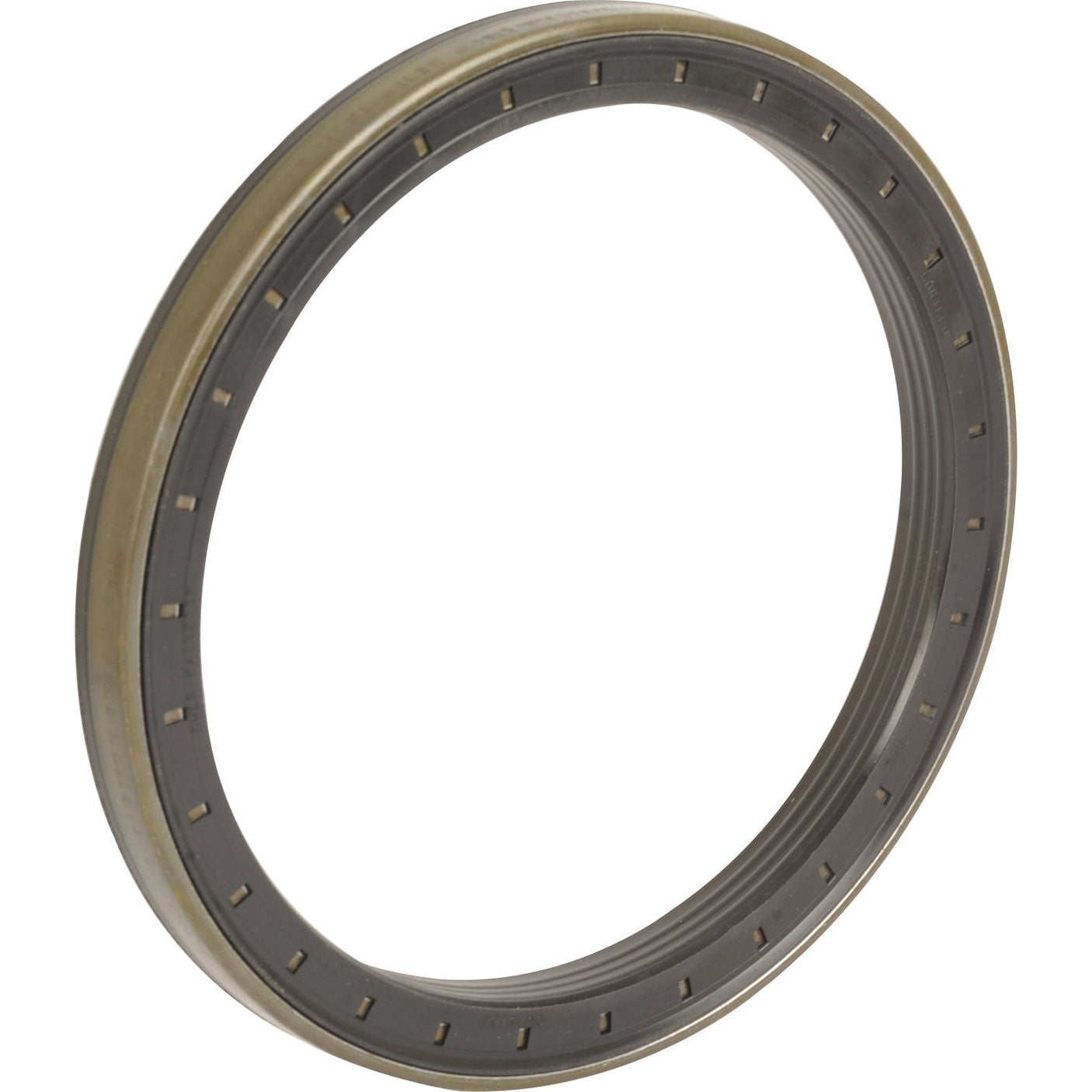 Close-up image of a circular Oil Seal (Sparex Part No. S.107228) with evenly spaced grooves and a ridged outer edge, designed for a John Deere hub.