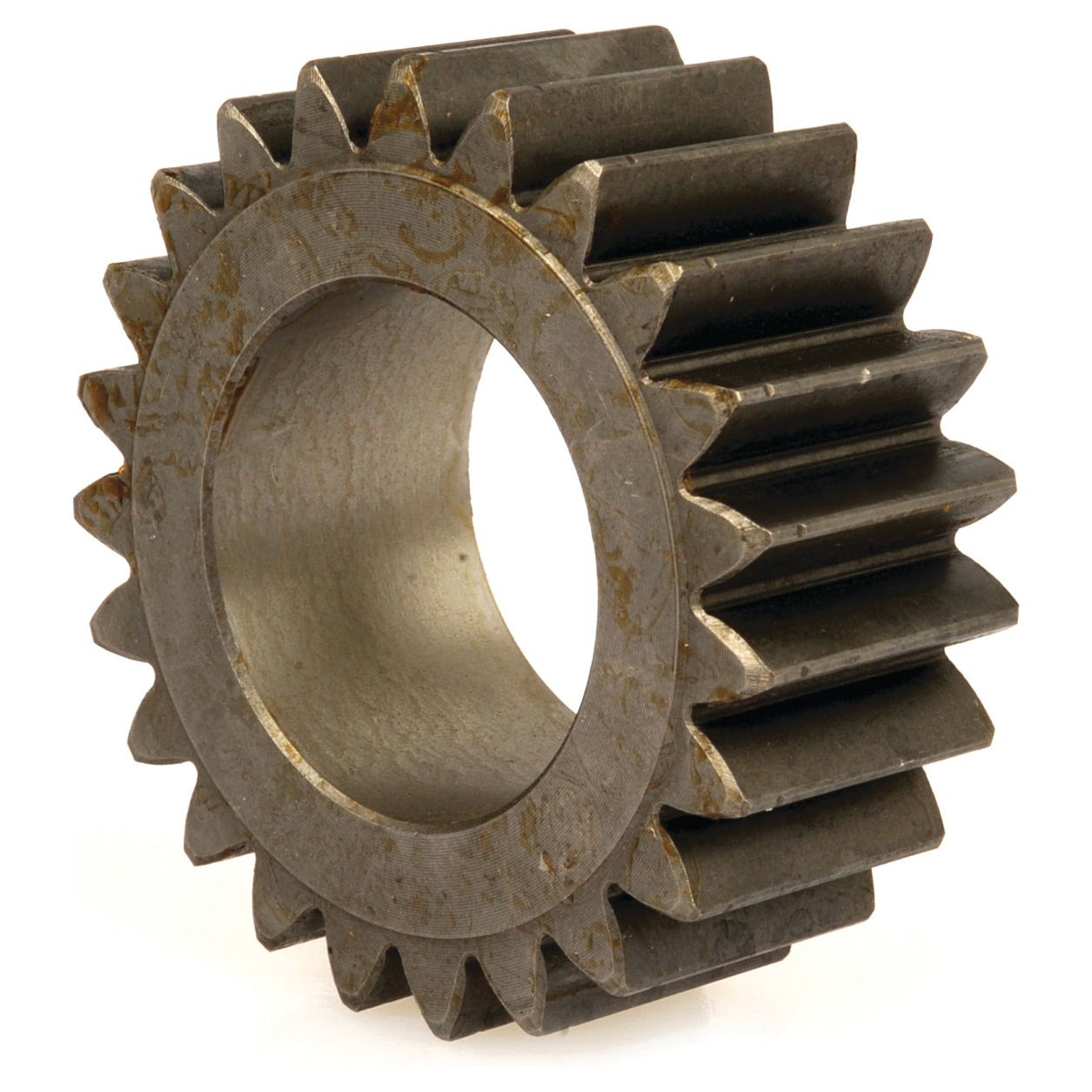 A Sparex Planetary Gear with straight, evenly spaced teeth around its circumference, reminiscent of those found in Massey Ferguson machinery, shown in a standing position with a central hole (Sparex Part No. S.107243).