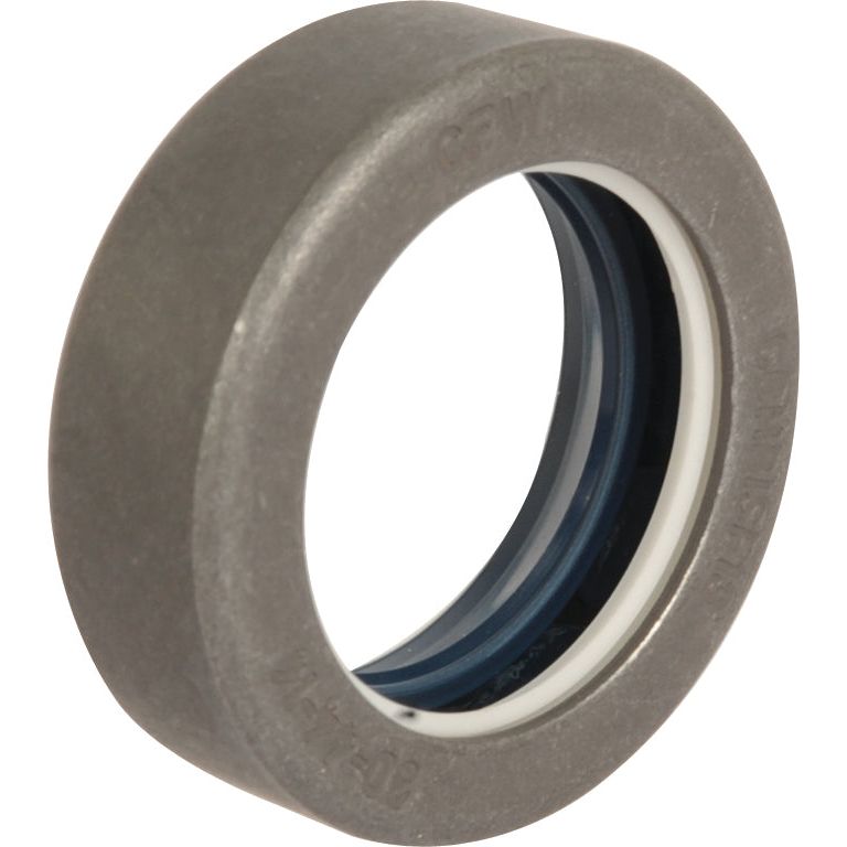 Sparex Seal S/Shaft Inner (4) | Sparex Part No. S.107246 is a metal ring-shaped mechanical seal featuring an outer gray surface and an inner blue and white sealing ring, specifically designed for Massey Ferguson equipment.