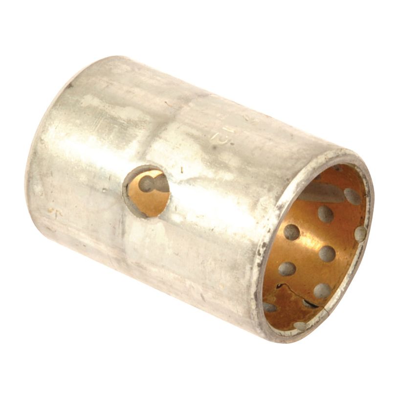 A cylindrical metal bushing with a perforated inner surface and a small hole on the outer surface, perfect for use as a Steering Arm Bush in your Massey Ferguson tractor. Introducing the Sparex Steering Arm Bush, Part No. S.107252.