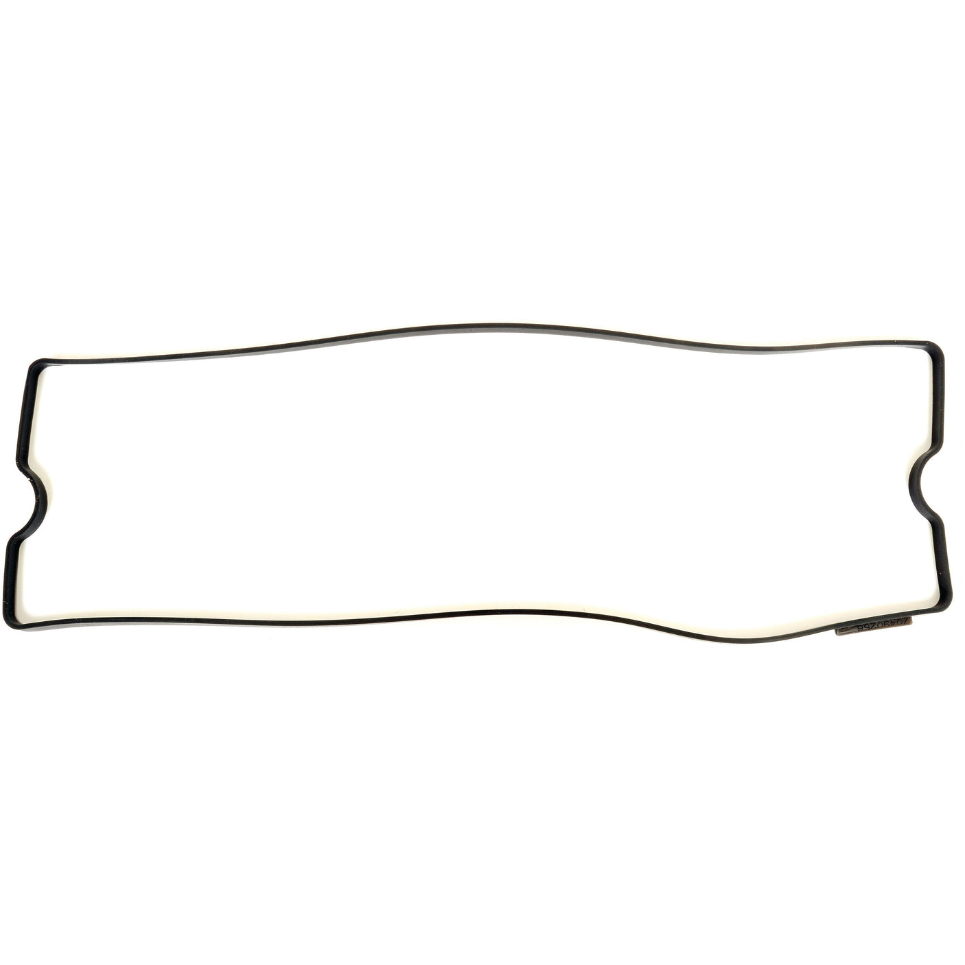 The Rocker Cover Gasket - S.107269 from Sparex is displayed against a white background. This black, irregularly shaped Silicon gasket has a wavy form and is used for securing connections in mechanical systems, making it ideal for Massey Ferguson machinery.