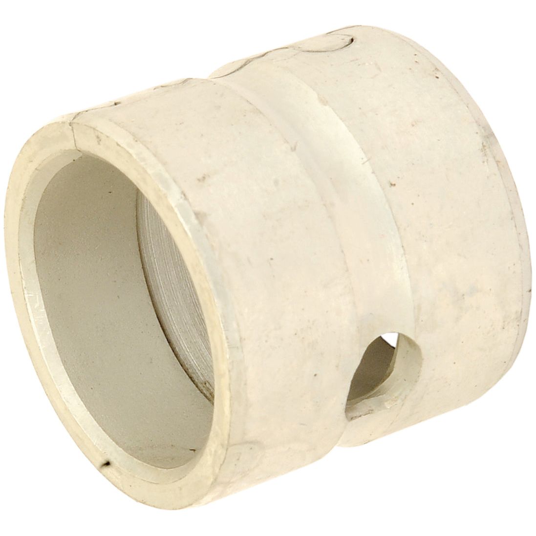 A close-up of the Balancer Shaft Bush (Sparex Part No. S.107281), a cylindrical metal fitting with a circular hole on one side, commonly used for connecting or joining pipes. This specific fitting is part of the balancer shaft bush assembly in tractors such as Massey Ferguson and Landini 7830, manufactured by Sparex.