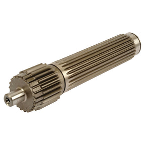 A Sparex Main Shaft (Sparex Part No. S.107308), a cylindrical metal gear component with grooves and teeth, used in machinery such as Massey Ferguson for torque transmission.