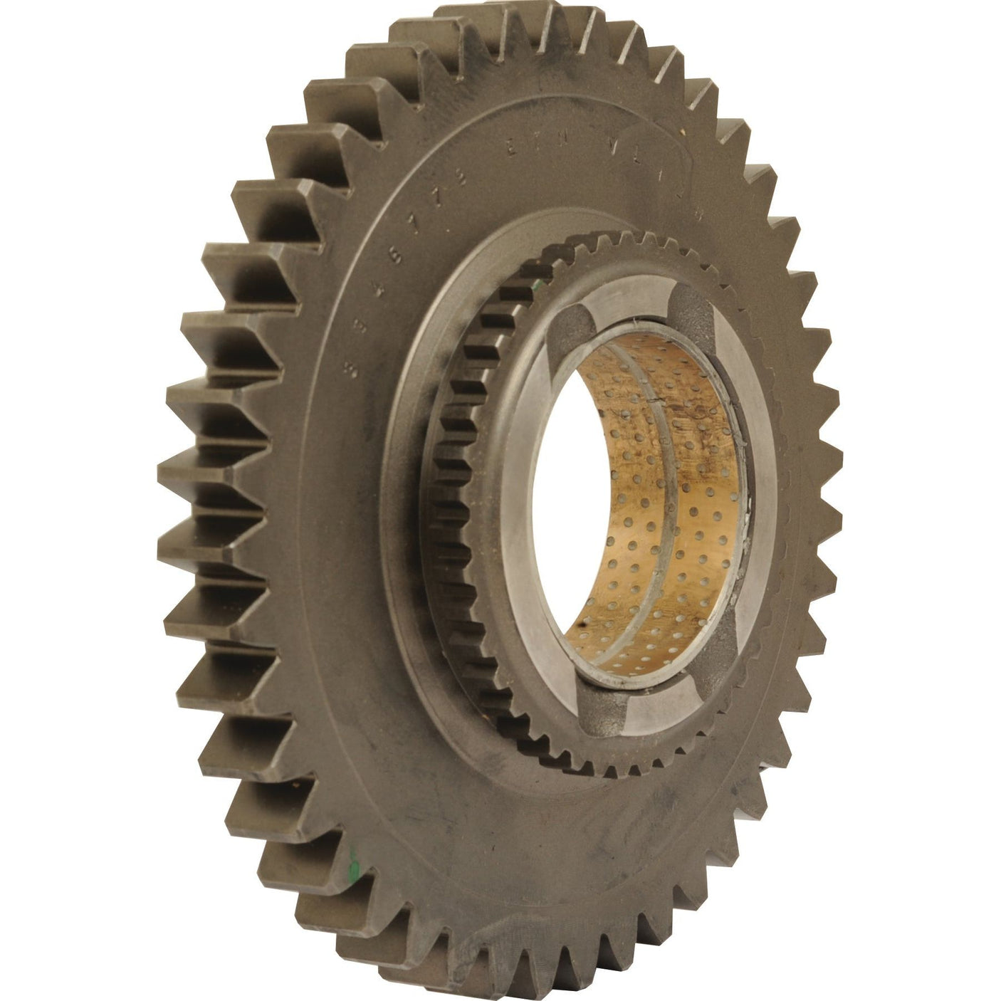 A close-up image of a Transmission Gear - 12 Speed (Sparex Part No. S.107310) with evenly spaced teeth and a hollow center, compatible with Massey Ferguson 292 BRAZILIAN models.