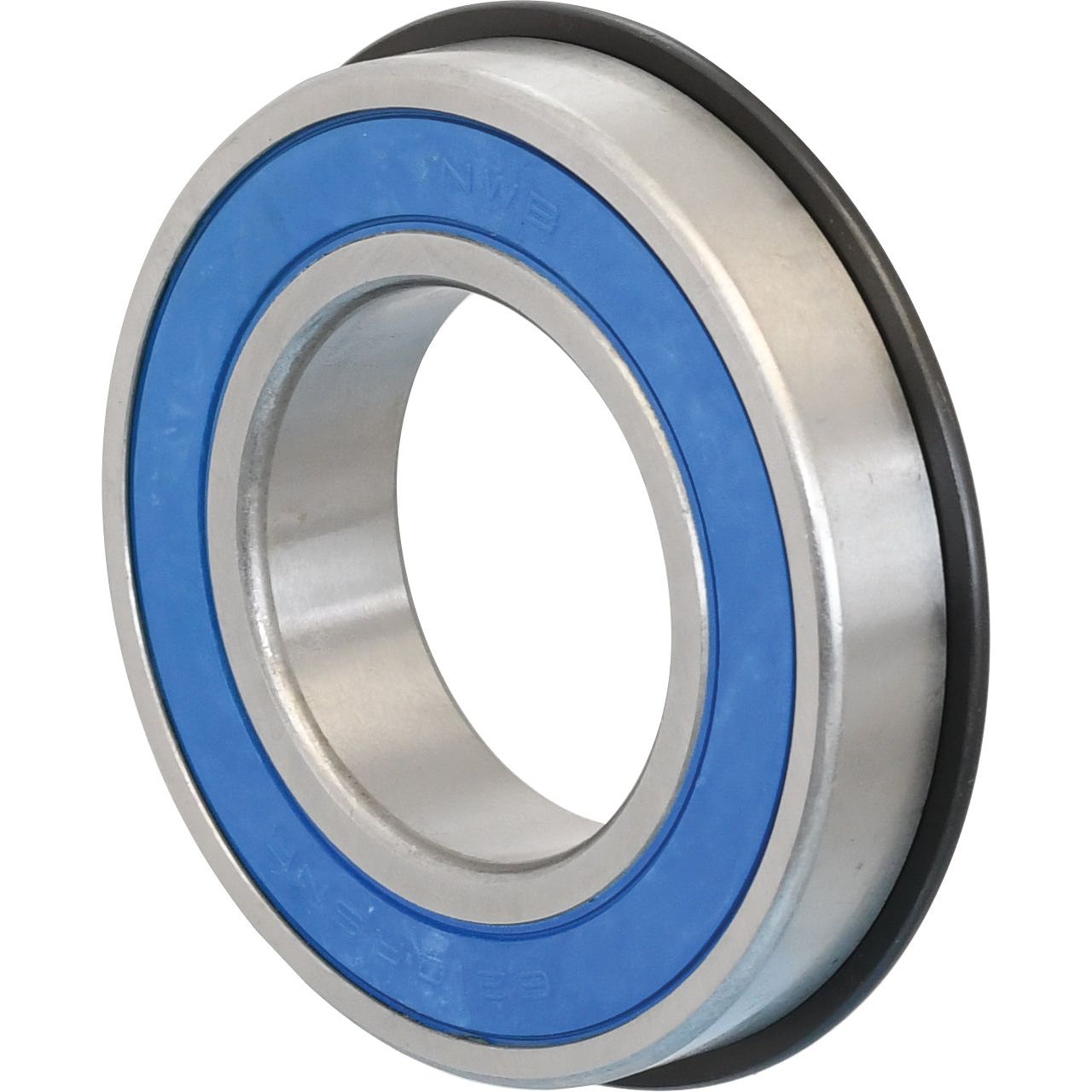 A close-up view of the Sparex Deep Groove Ball Bearing (S.107344) featuring a metallic structure and a blue rubber seal.