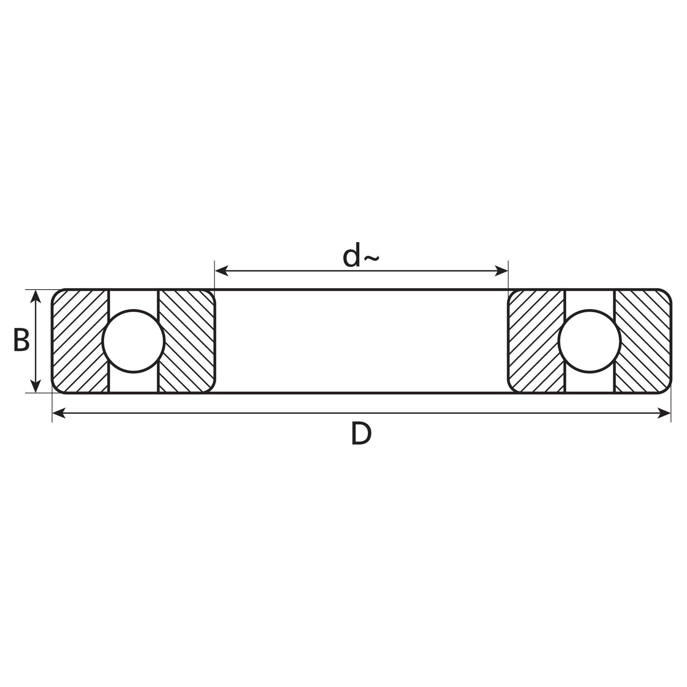 Technical diagram of the Sparex Deep Groove Ball Bearing (S.107344), showing dimensions labeled as B (height), D (outer diameter), and d (inner diameter). The cross-sectional view includes details of the deep groove bearings and raceways, making it perfect for applications like the Massey Ferguson or Landini 7830.