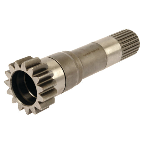 A high-quality Sparex Main Shaft, part number S.107351, featuring teeth at one end, splines at the other, and a cylindrical body in between, isolated on a white background. This main shaft is compatible with Massey Ferguson and Challenger MT434 models.