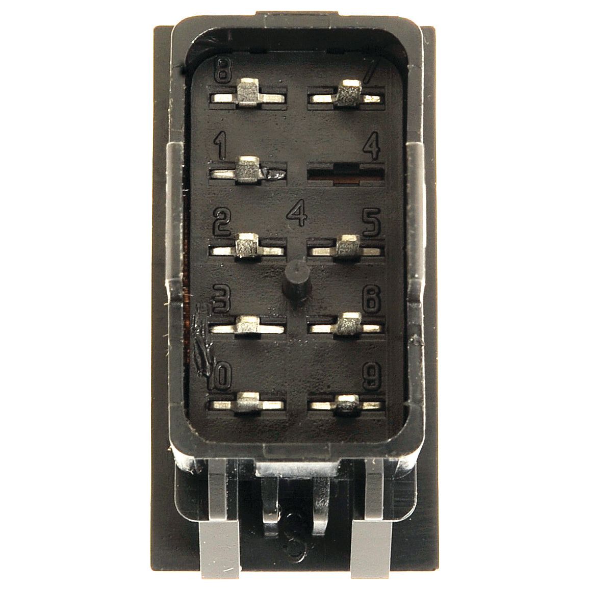 Close-up of a 10-pin rectangular electrical connector. The black plastic housing, resembling those found in Massey Ferguson equipment, features labeled slots for each pin from 1 to 10. For reference, this is similar to components you might encounter when using the Sparex Seal Kit (Steering Cylinder Repair Kit), Sparex Part No.S.107387.