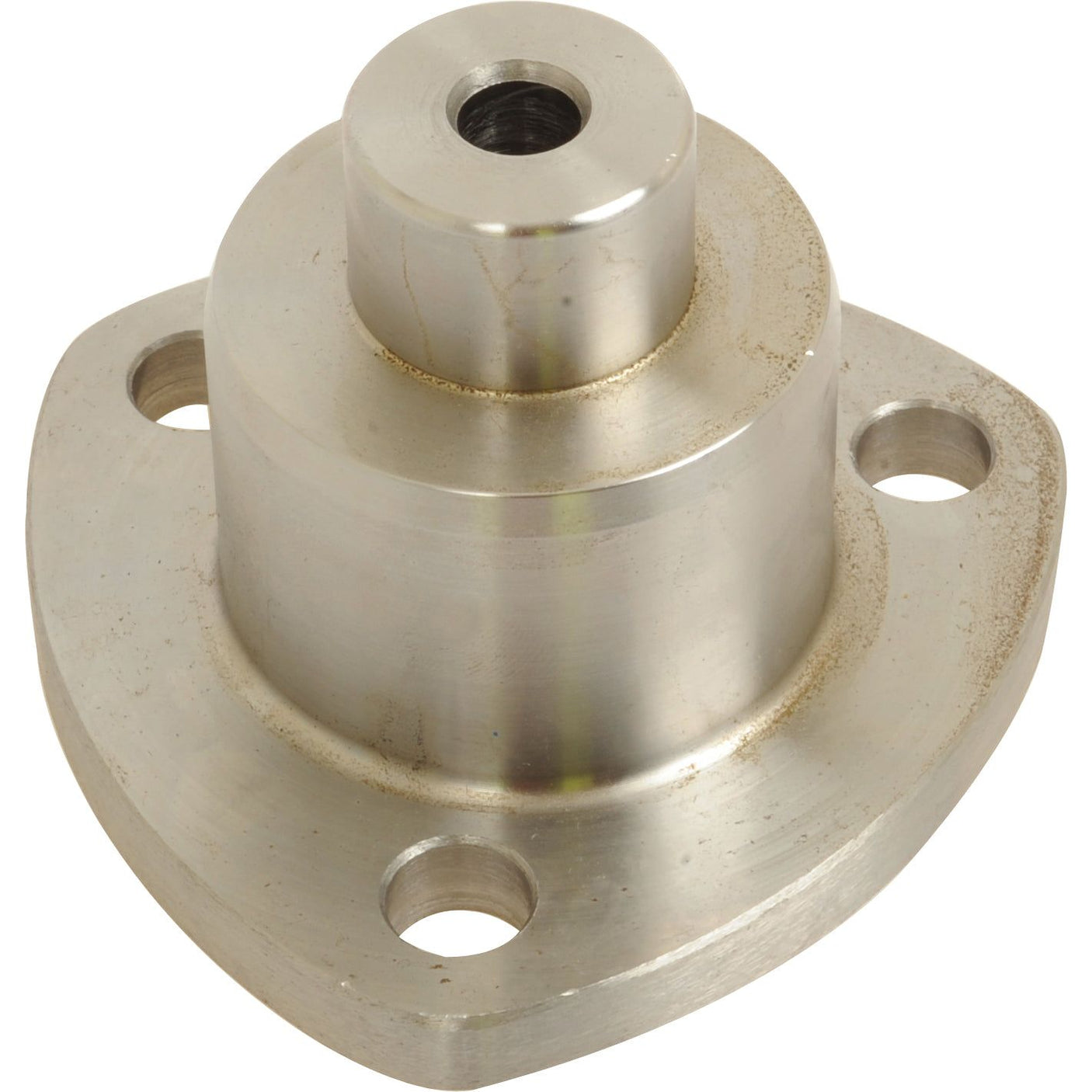 A metallic industrial component known as the King Pin - S.107430 by Sparex, featuring a cylindrical center, a flange base with three bolt holes, and designed to fit Case IH specifications.