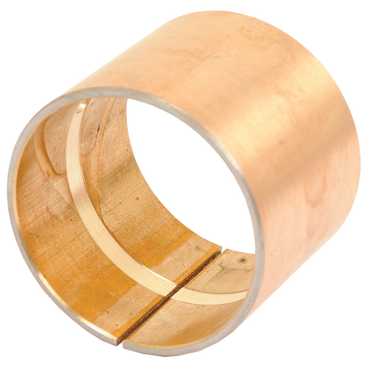 The Sparex Bush (Part No. S.107484), a copper cylindrical bushing with a split seam, is frequently used in 4WD front axle assemblies to minimize friction and wear in mechanical systems.