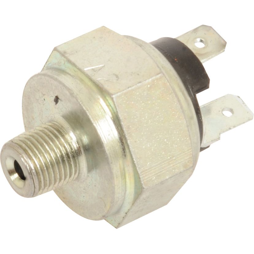 The **Sparex Pressure Switch, Part No. S.107516**, is a durable metallic automotive pressure sensor featuring a threaded connection (Thread M10 x 1mm) and two electrical terminals, designed for Fiat vehicles and compatible with Ford / New Holland models.