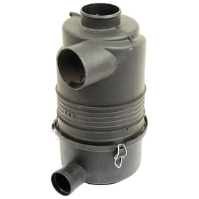 A Dry Filter Assembly - S.107549 by Sparex, featuring a cylindrical design made of black plastic with multiple openings, clamps, and a Vacuator Port, likely intended for use in an industrial or mechanical system.